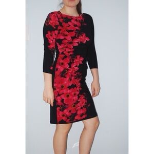 Lauren Ralph Lauren Faux Wrap Dress Womens 8 Red Floral Cocktail Office